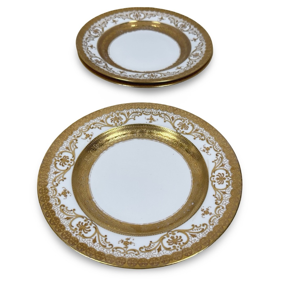 Crown Sutherland England for Stern Brothers Gold Encrusted Salad Plates Set of 3